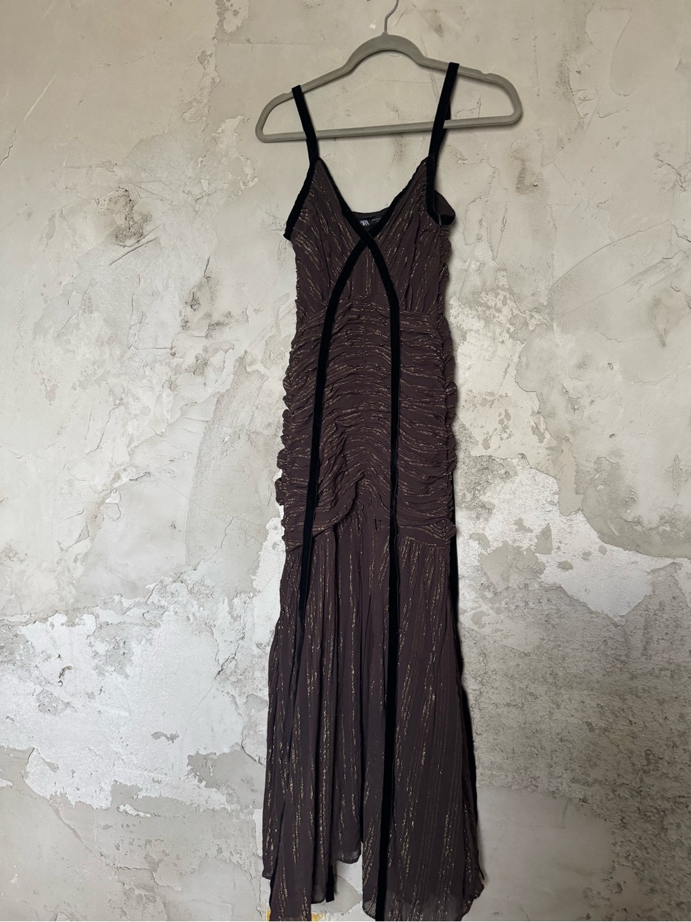 Zara Brown Maxi Dress with Gold Threading